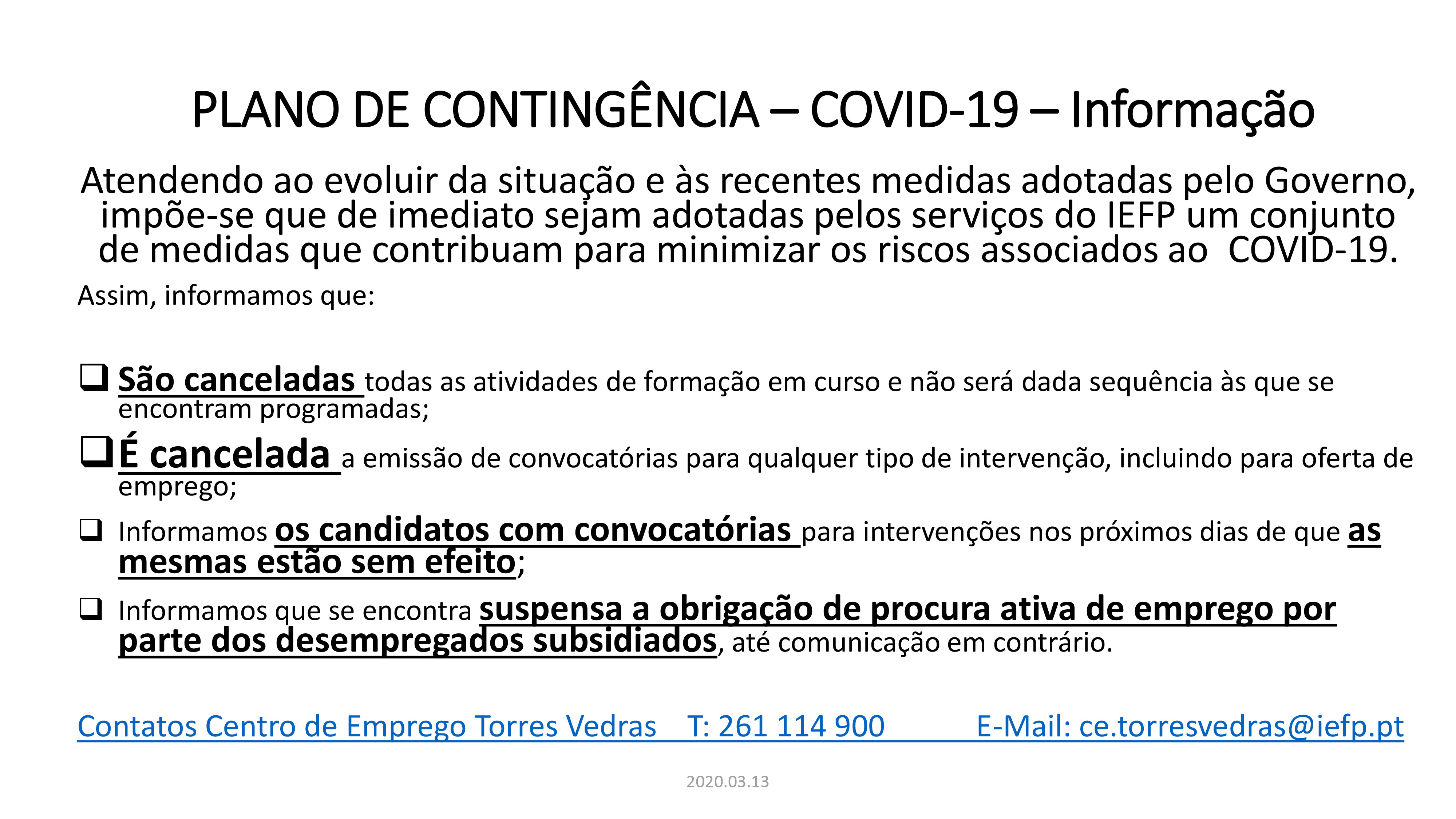 PLANO DE CONTINGÊNCIA – COVID-19 - Informação